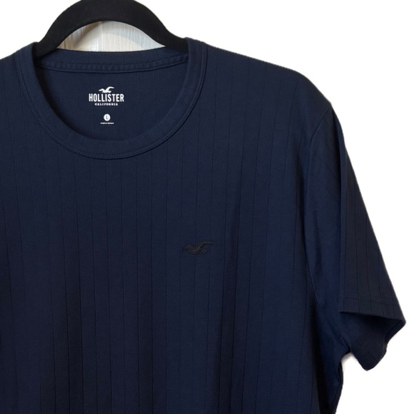 Hollister Ribbed Crew T-Shirt Dark Navy Preppy Normcore Casual Men’s Large NEW - Picture 1 of 7